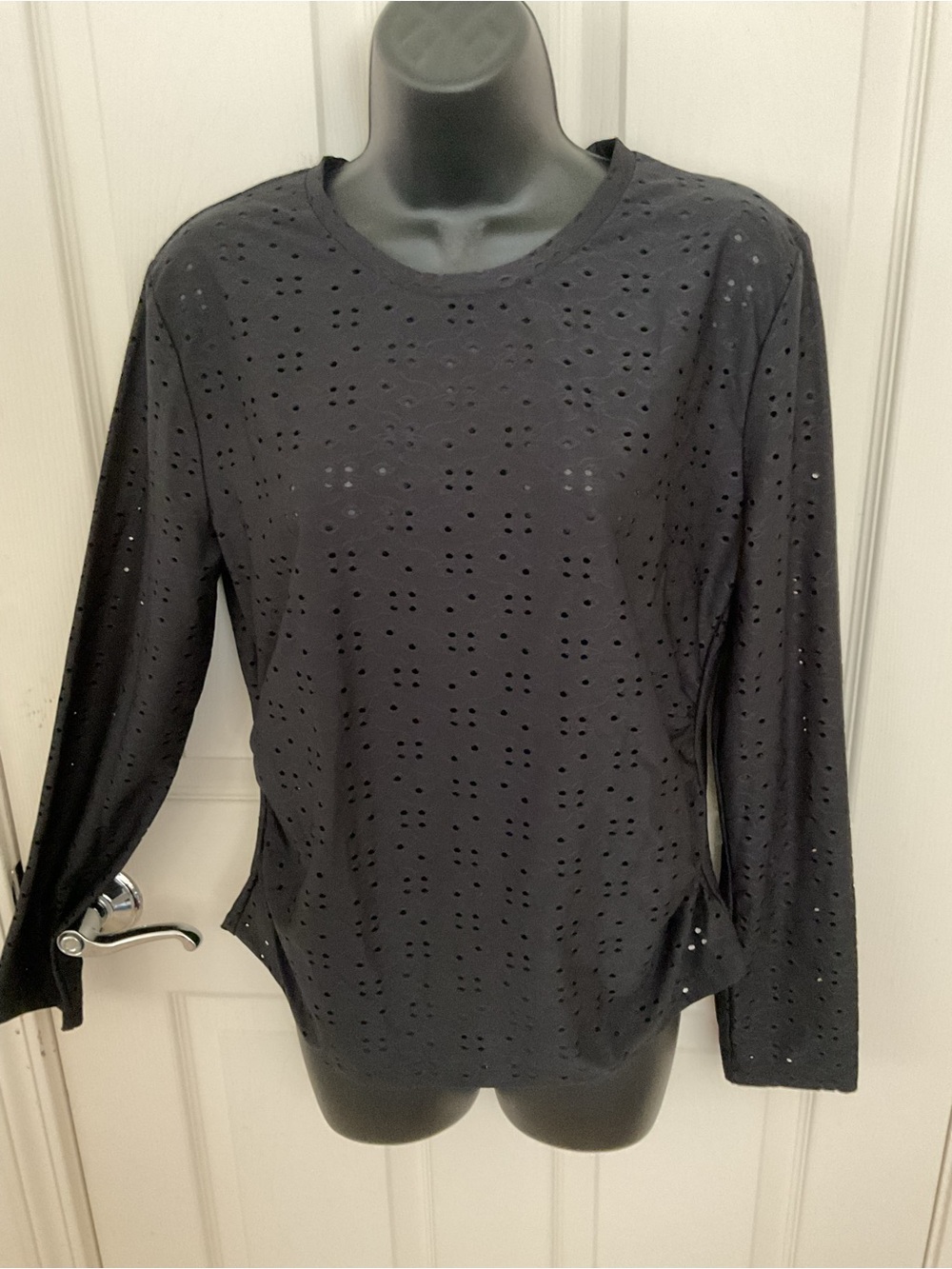 Zara Black Eyelet Long-Sleeve Top